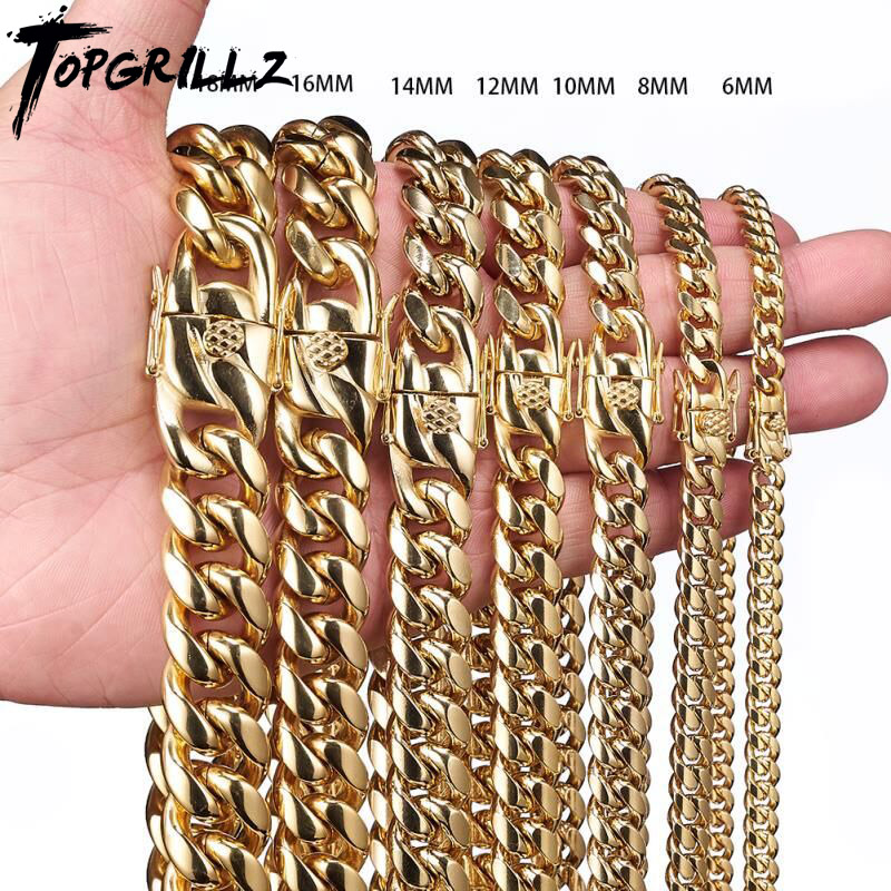 Cuban Link Chain 12Mm - TOPGRILLZ нержавеющая сталь золотой цвет кубинская