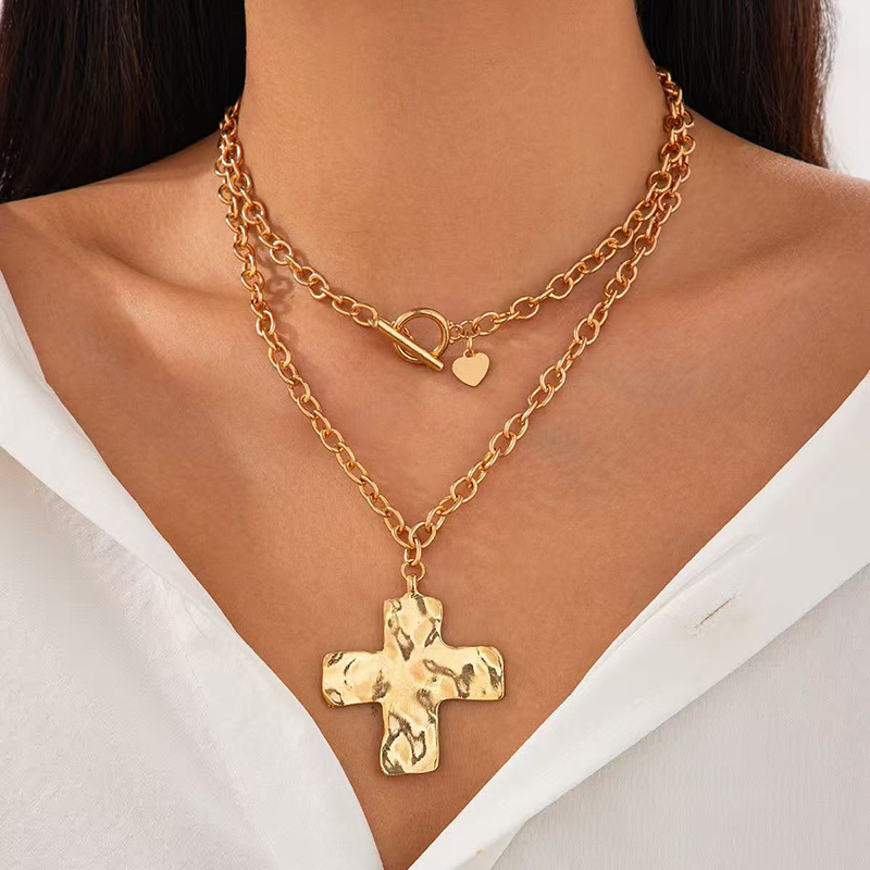 Cross Pendant Necklace Gold - Горячая распродажа: Золотое многослойное массивное колье