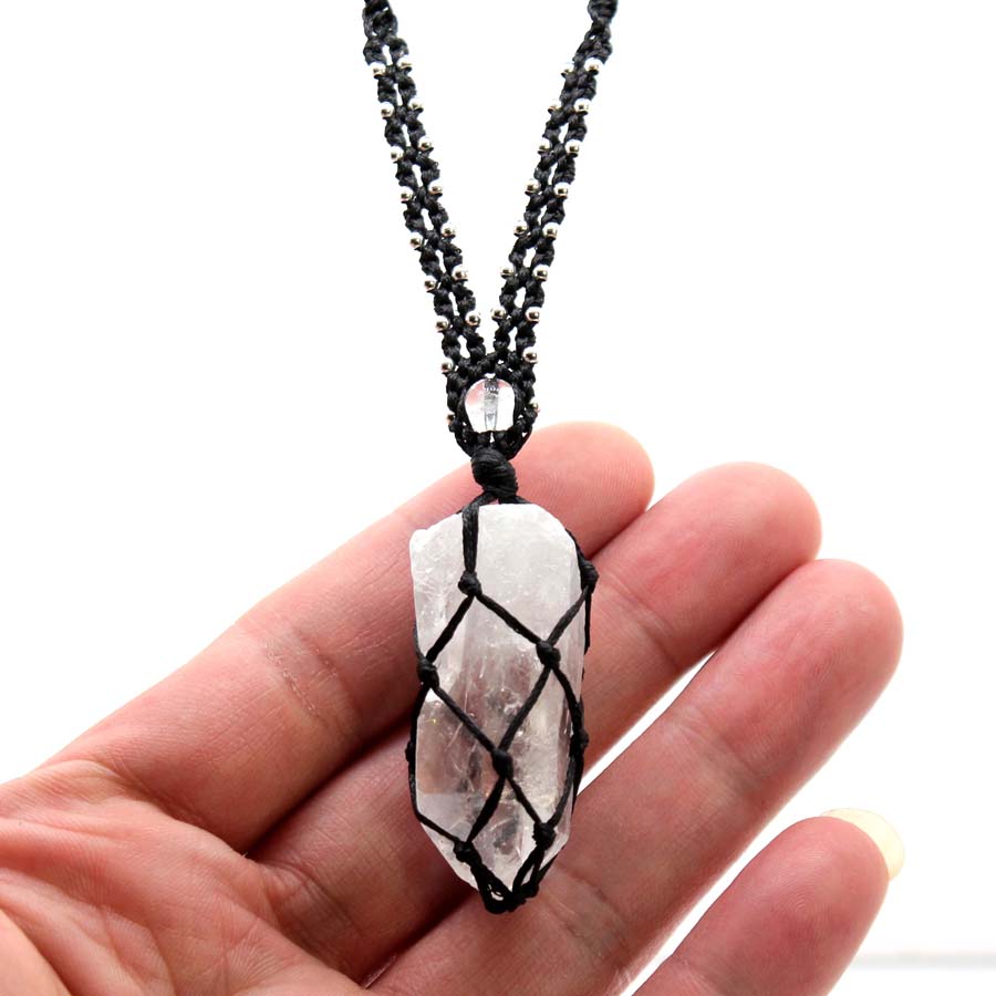 Crystal Pendant Necklace Natural Stone - Кристаллический кварц макраме плетеный камень кулон