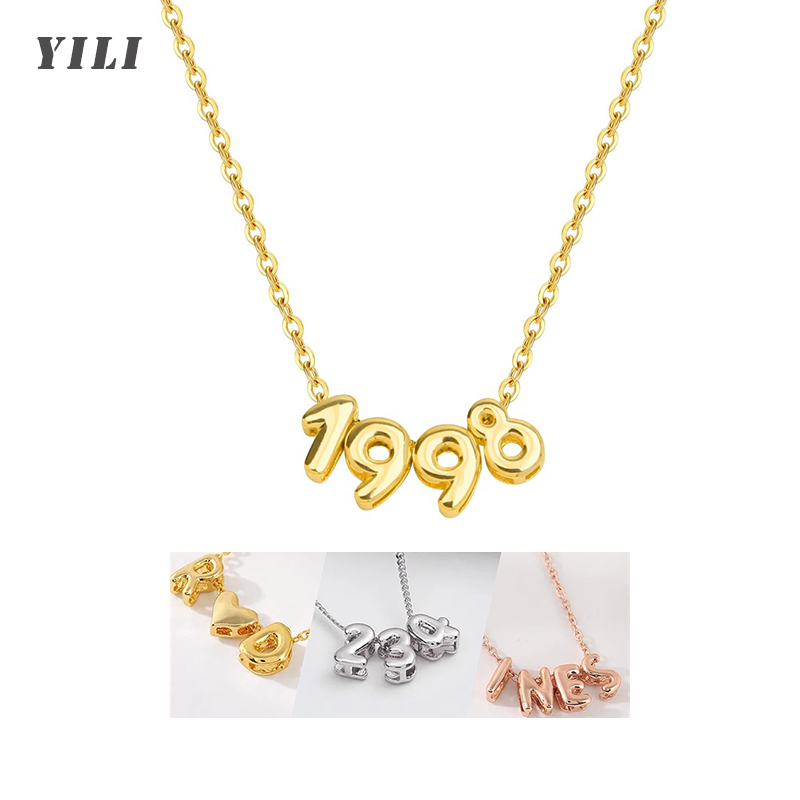 Initial Letter Necklace 18K Gold - Персонализированное 3D-колье с буквами-пузырьками, колье с
