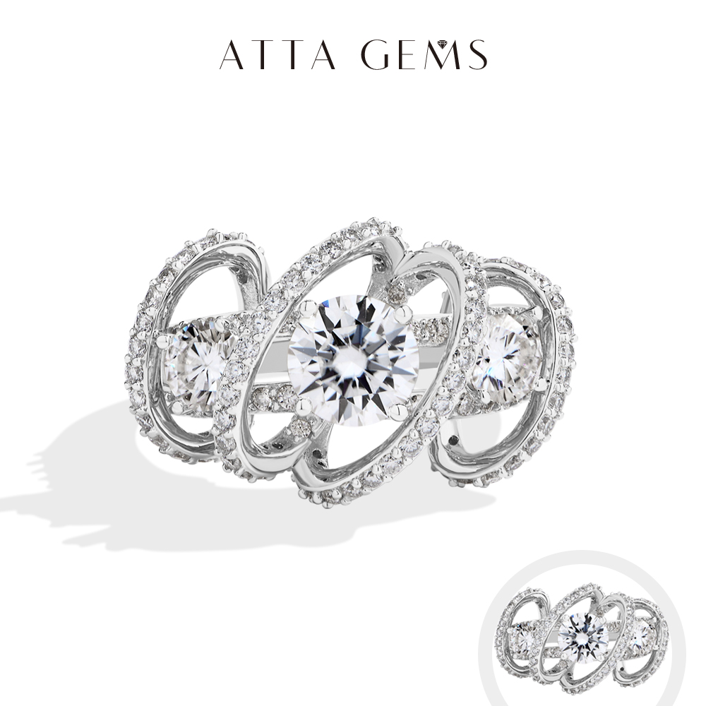 Moissanite Engagement Ring 1 Carat - ATTAGEMS кольцо с тремя камнями и