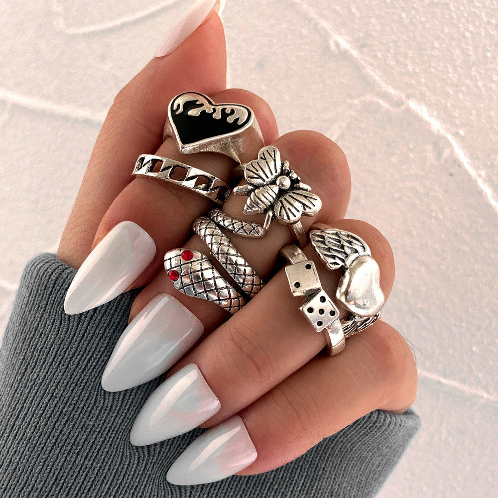 Vintage Punk Knuckle Rings Set - Набор из 6 винтажных панк-колец в