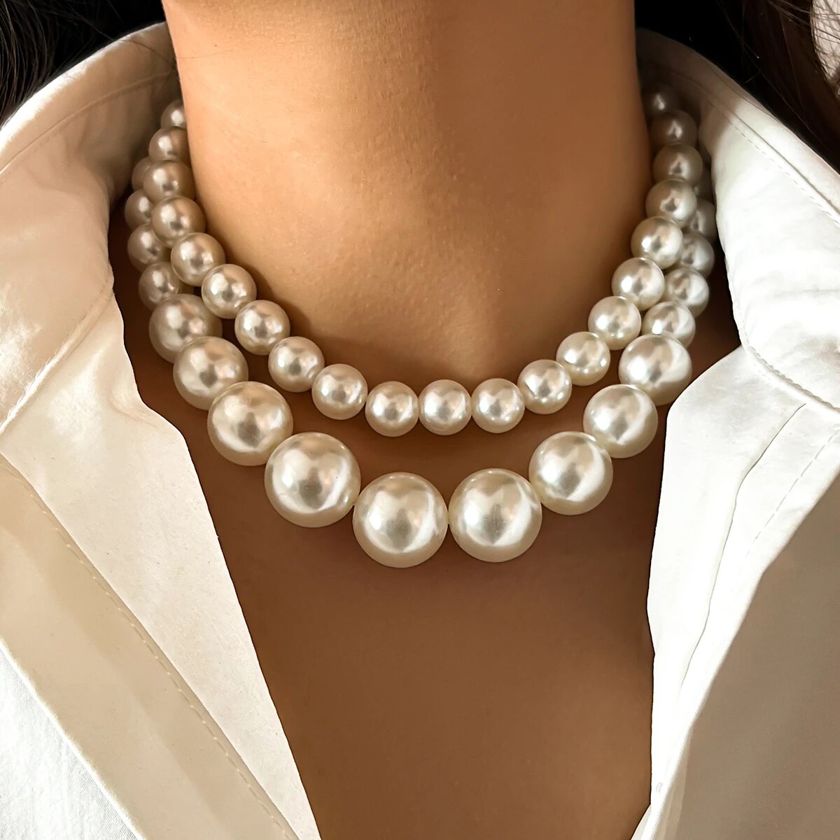 Pearl Choker Necklace Vintage - 2 шт./компл., преувеличенное большое ожерелье с