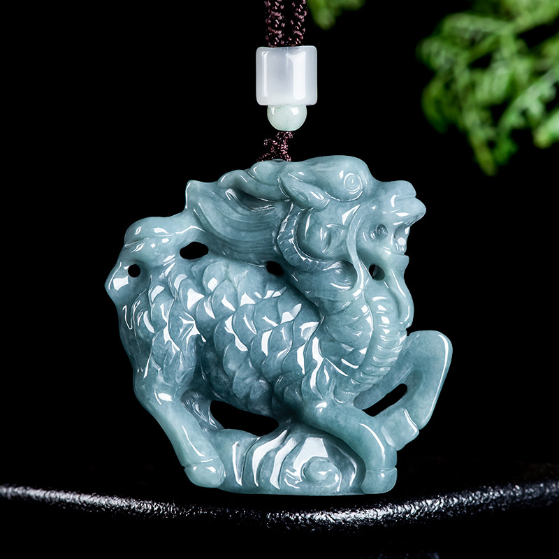 Necklaces - Подвеска-амулет Килин из бирманского жадеита, резной,