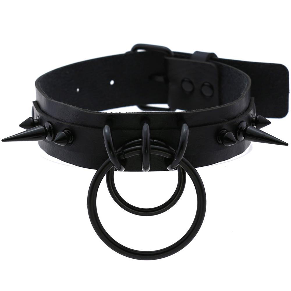 Goth Punk Spike Choker - Чокер Женский, кожаный, черный, с шипами