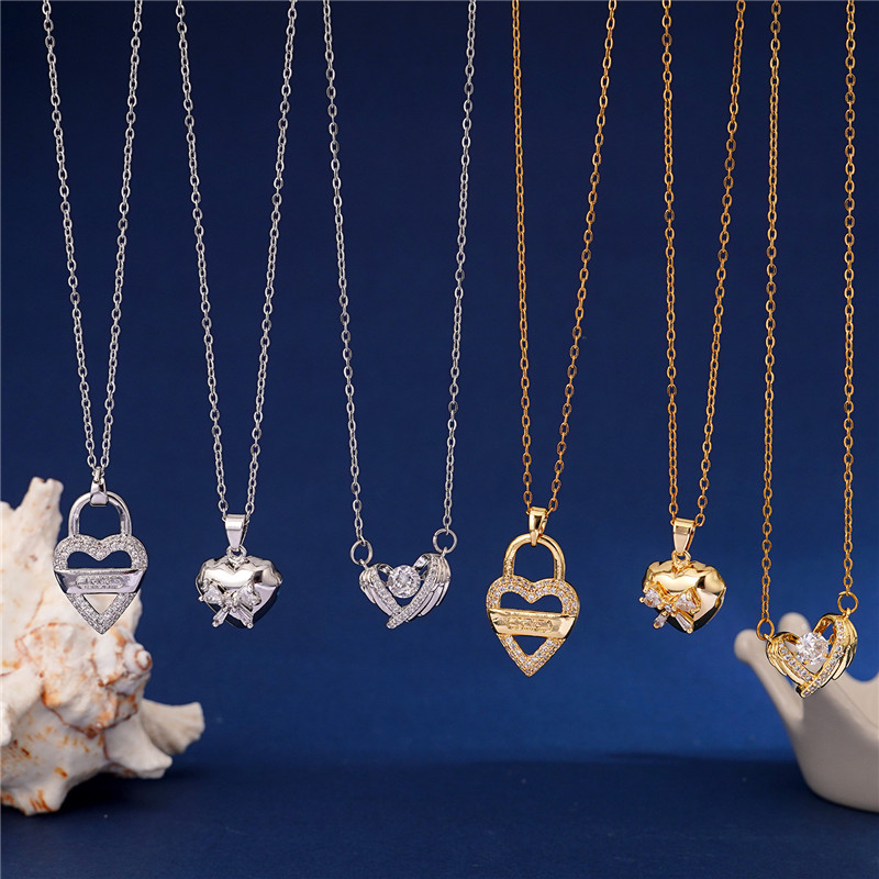 Heart Locket Necklace Photo - Легкий роскошный медальон с крыльями и