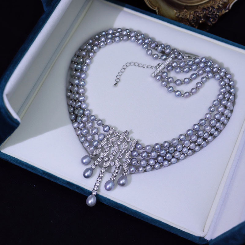 Pearl Choker Necklace Vintage - Ожерелье из пресноводного жемчуга, винтажное трехслойное
