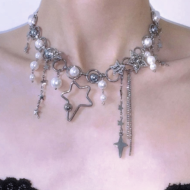 Pearl Choker Necklace Vintage - Ювелирные изделия Y2K, цепочки со звездами