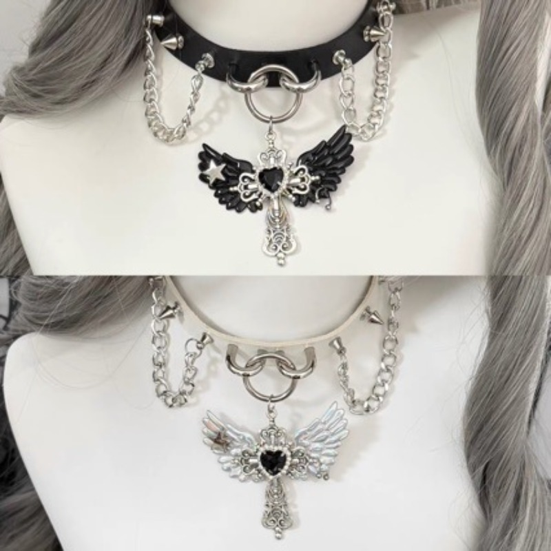 Layered Pendant Necklace Aesthetic - Кулон в виде креста с крыльями