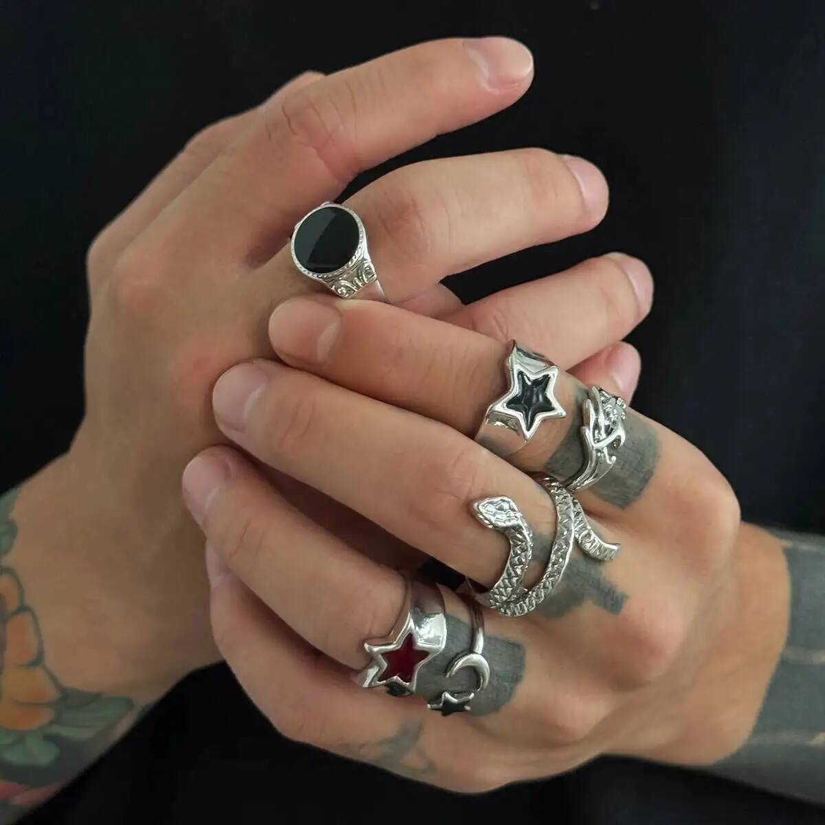 KunJoe 6 шт. новый гот змея от – обзор и цена Vintage Punk Knuckle Rings Set
