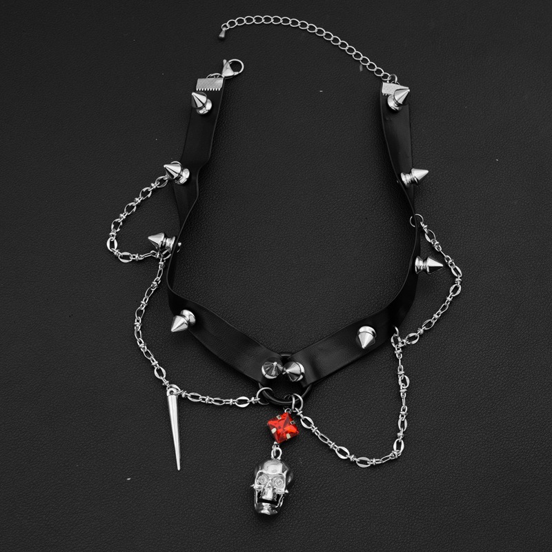 Кожаное колье с темным черепом – обзор и цена Goth Punk Spike Choker