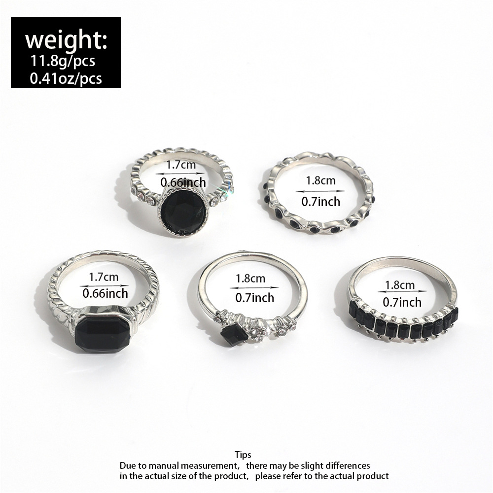 Ретро комплект колец с черным  – обзор и цена Vintage Punk Knuckle Rings Set