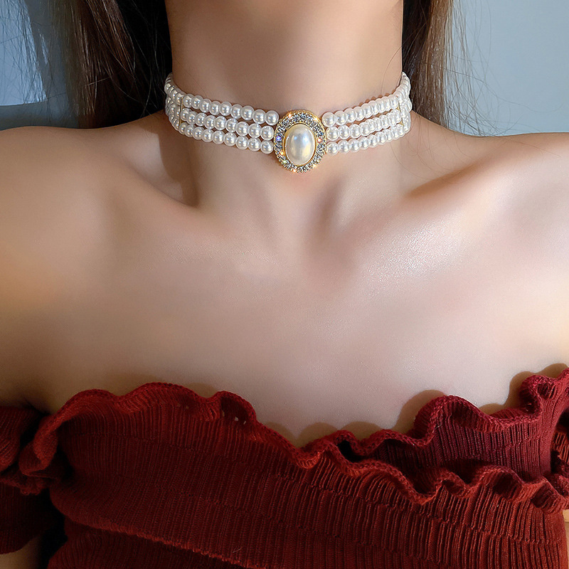Роскошное винтажное трехслойно – обзор и цена Pearl Choker Necklace Vintage