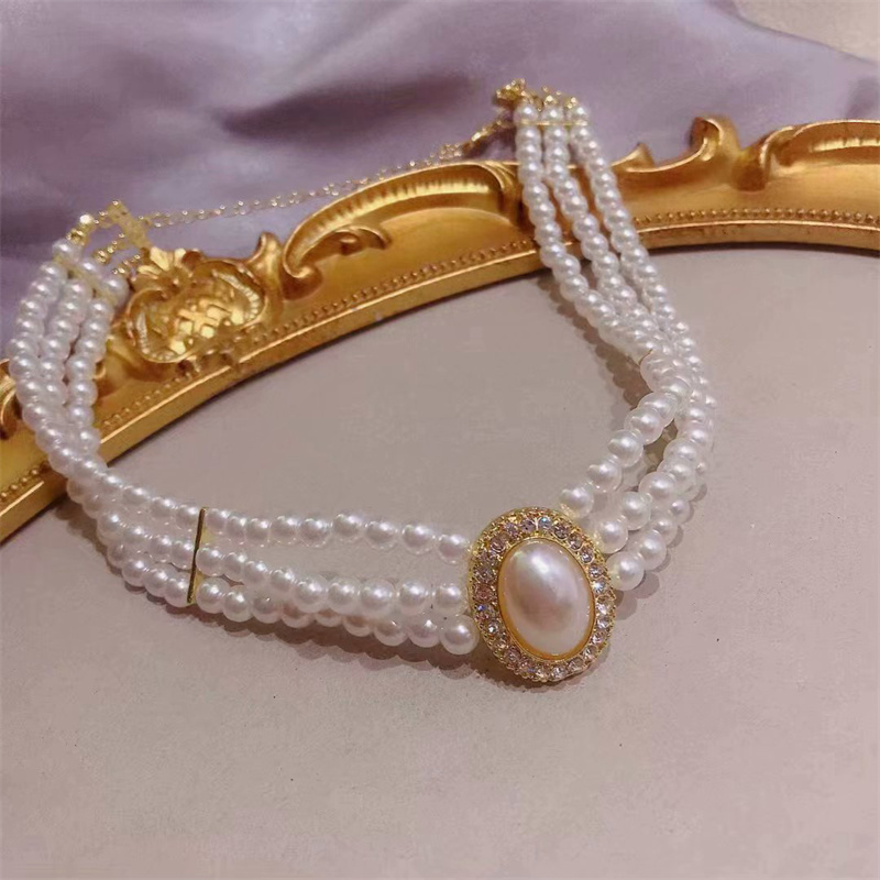 Роскошное винтажное трехслойно – обзор и цена Pearl Choker Necklace Vintage